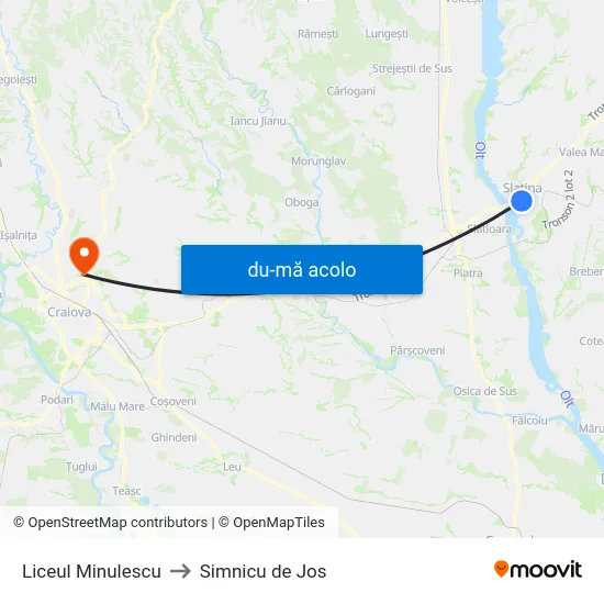 Harta de Liceul Minulescu către Simnicu de Jos