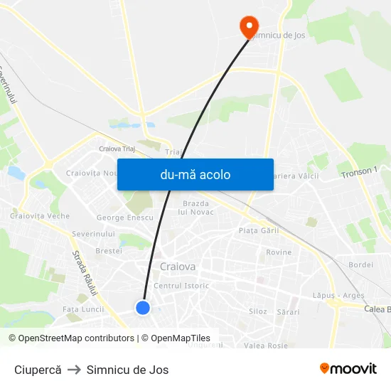 Harta de Ciupercă către Simnicu de Jos