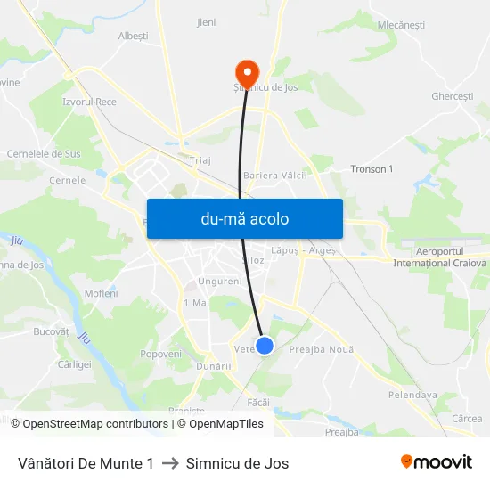 Harta de Vânători De Munte 1 către Simnicu de Jos