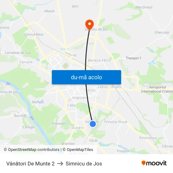 Harta de Vânători De Munte 2 către Simnicu de Jos