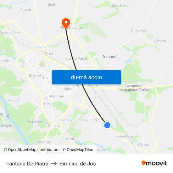 Harta de Fântâna De Piatră către Simnicu de Jos