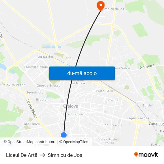 Harta de Liceul De Artă către Simnicu de Jos