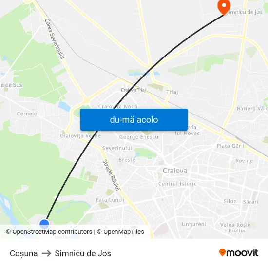 Harta de Coșuna către Simnicu de Jos