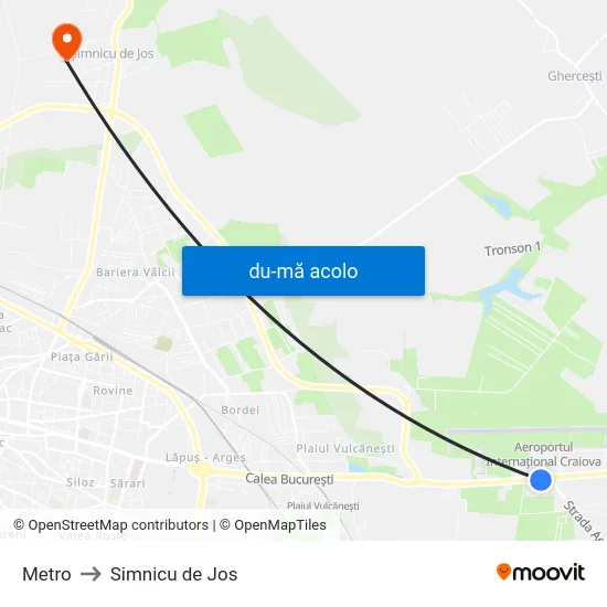 Harta de Metro către Simnicu de Jos