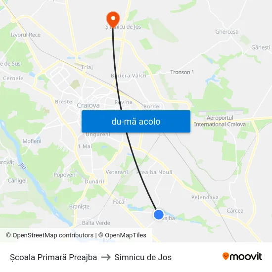 Harta de Școala Primară Preajba către Simnicu de Jos