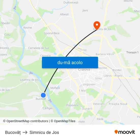 Harta de Bucovăț către Simnicu de Jos