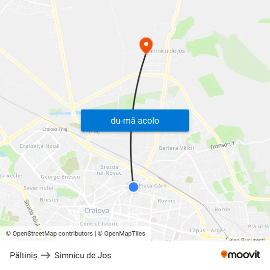 Harta de Păltiniș către Simnicu de Jos