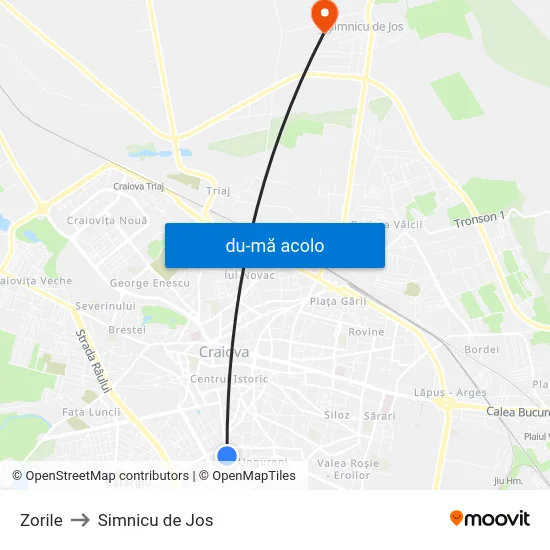 Harta de Zorile către Simnicu de Jos