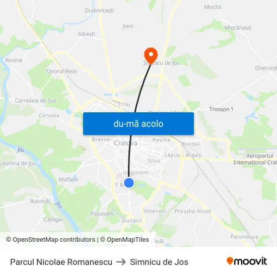 Harta de Parcul Nicolae Romanescu către Simnicu de Jos