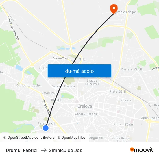 Harta de Drumul Fabricii către Simnicu de Jos