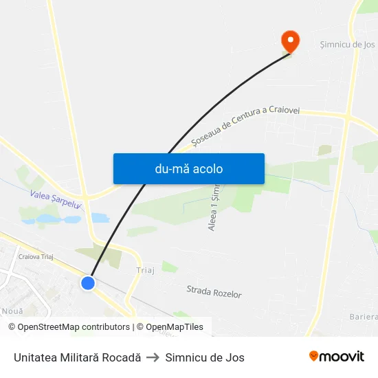 Harta de Unitatea Militară Rocadă către Simnicu de Jos