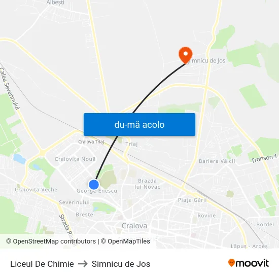 Harta de Liceul De Chimie către Simnicu de Jos