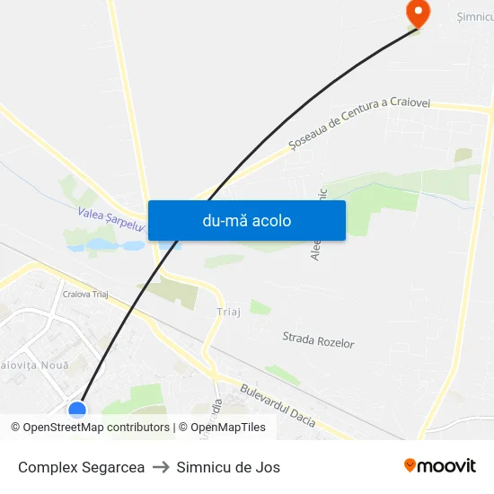 Harta de Complex Segarcea către Simnicu de Jos