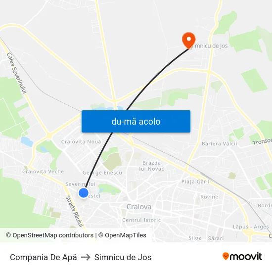 Harta de Compania De Apă către Simnicu de Jos