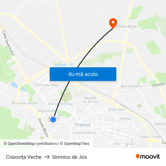 Harta de Craioviţa Veche către Simnicu de Jos