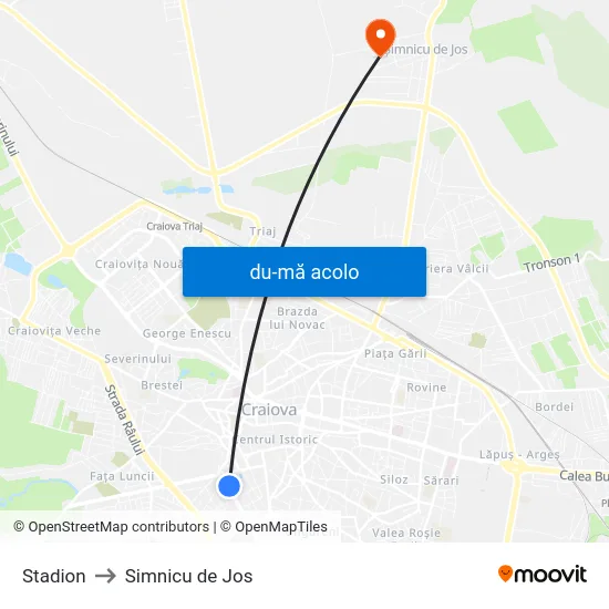 Harta de Stadion către Simnicu de Jos