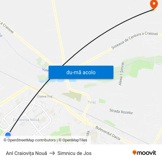 Harta de Anl Craiovița Nouă către Simnicu de Jos