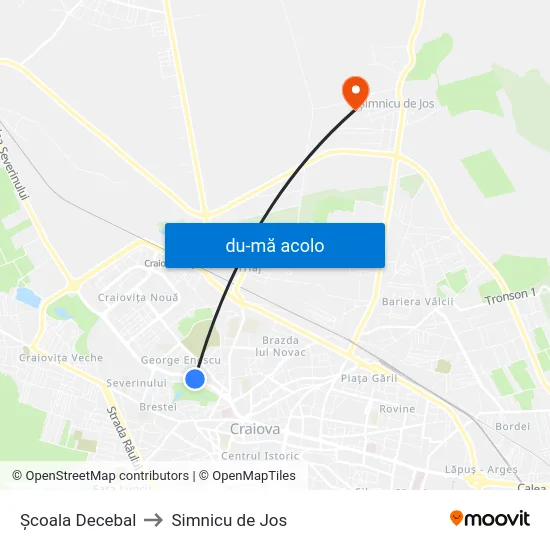 Harta de Şcoala Decebal către Simnicu de Jos