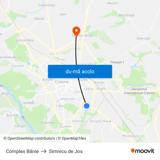 Harta de Complex Bănie către Simnicu de Jos