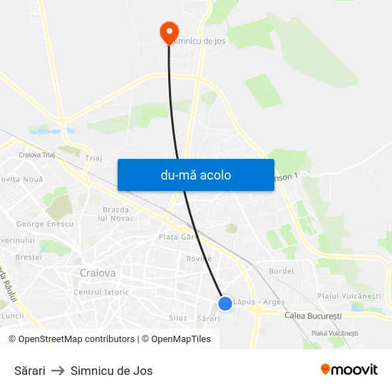 Harta de Sărari către Simnicu de Jos