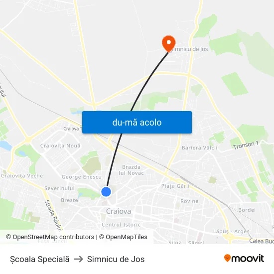 Harta de Şcoala Specială către Simnicu de Jos