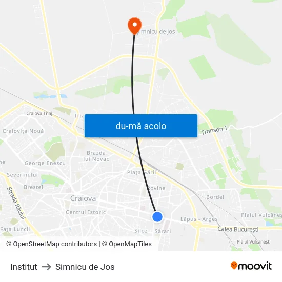 Harta de Institut către Simnicu de Jos