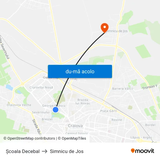 Harta de Şcoala Decebal către Simnicu de Jos