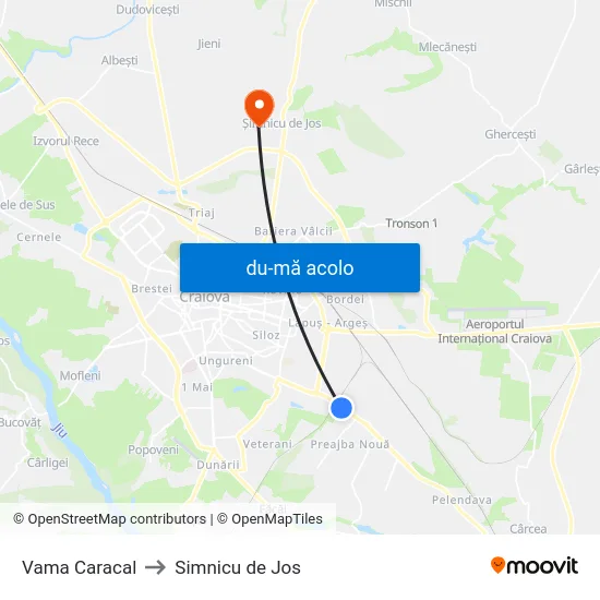 Harta de Vama Caracal către Simnicu de Jos