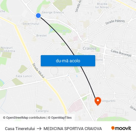 Harta de Casa Tineretului către MEDICINA SPORTIVA CRAIOVA