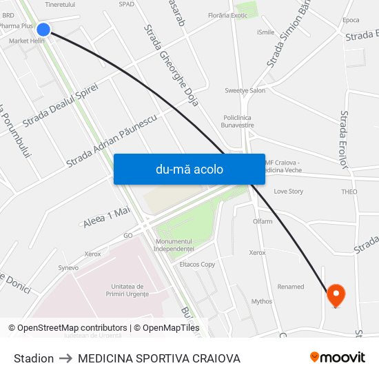 Harta de Stadion către MEDICINA SPORTIVA CRAIOVA