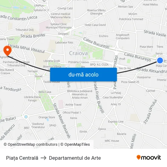 Harta de Piața Centrală către Departamentul de Arte