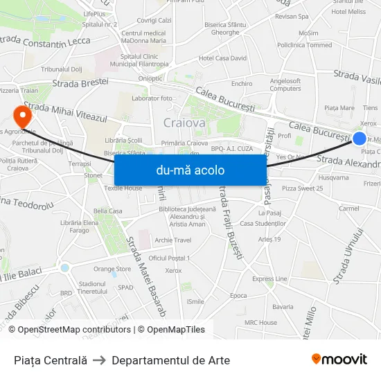 Harta de Piața Centrală către Departamentul de Arte