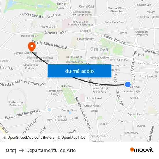Harta de Olteț către Departamentul de Arte