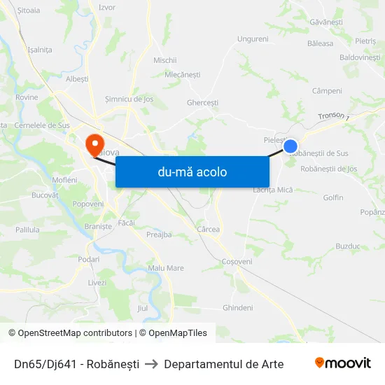 Harta de Dn65/Dj641 - Robănești către Departamentul de Arte