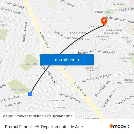 Harta de Drumul Fabricii către Departamentul de Arte