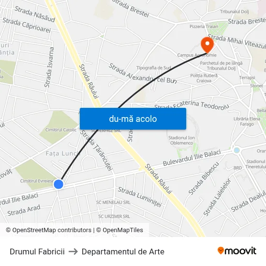 Harta de Drumul Fabricii către Departamentul de Arte