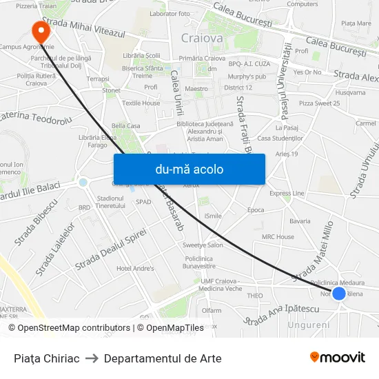 Harta de Piaţa Chiriac către Departamentul de Arte