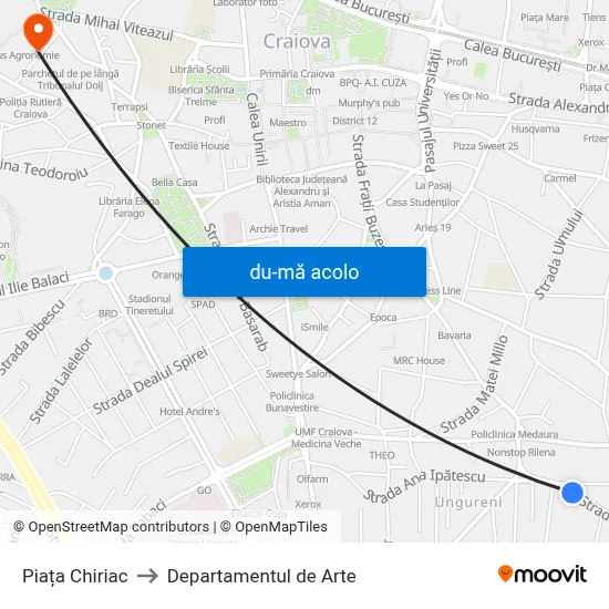 Harta de Piața Chiriac către Departamentul de Arte