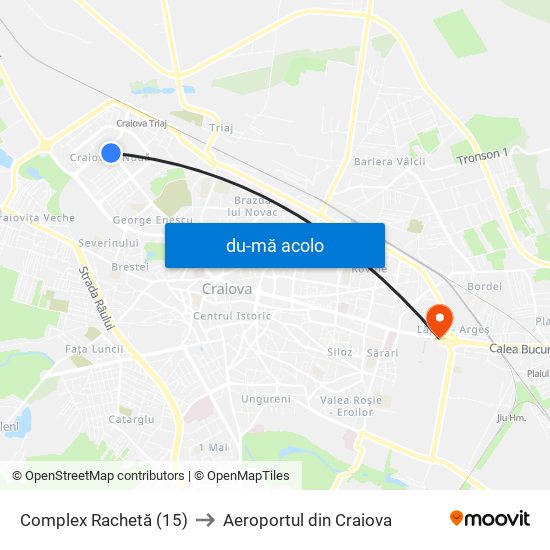 Harta de Complex Rachetă (15) către Aeroportul din Craiova