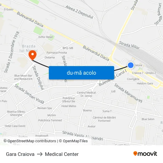 Harta de Gara Craiova către Medical Center