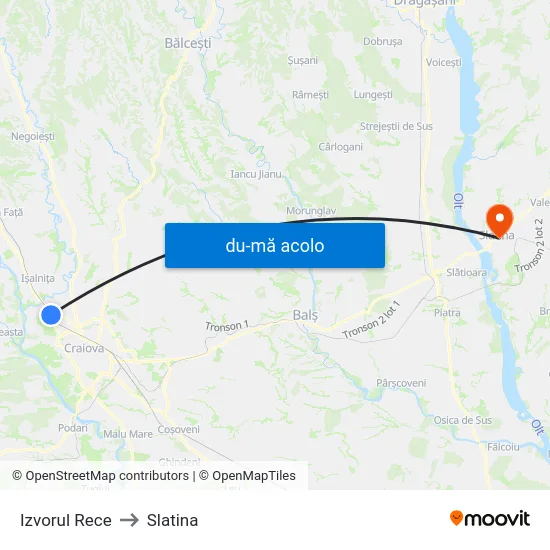 Harta de Izvorul Rece către Slatina