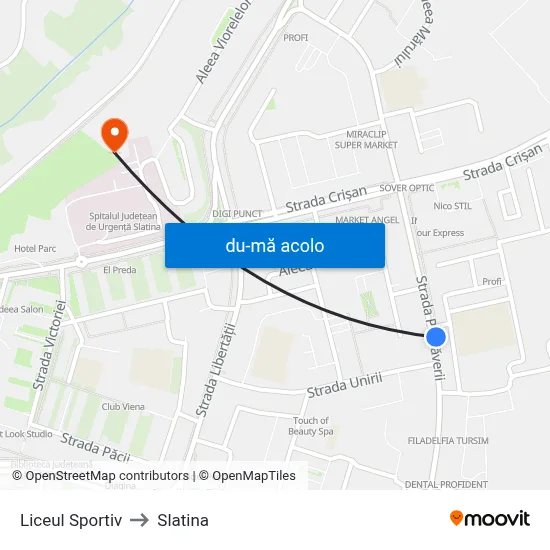 Harta de Liceul Sportiv către Slatina