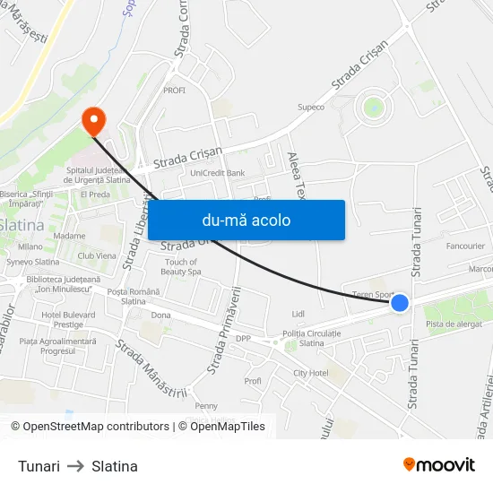 Harta de Tunari către Slatina