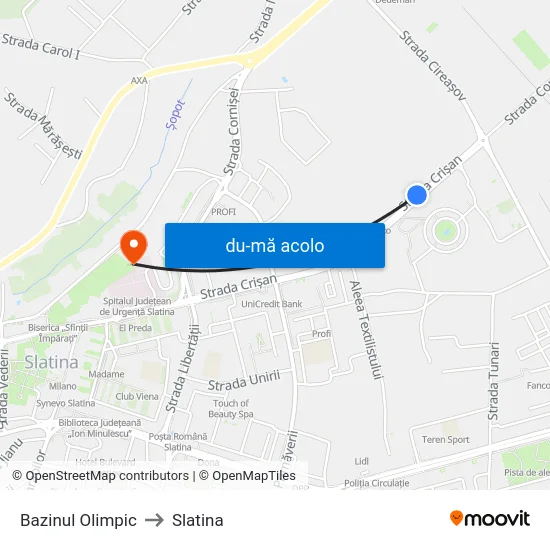 Harta de Bazinul Olimpic către Slatina