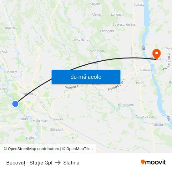Harta de Bucovăț - Stație Gpl către Slatina