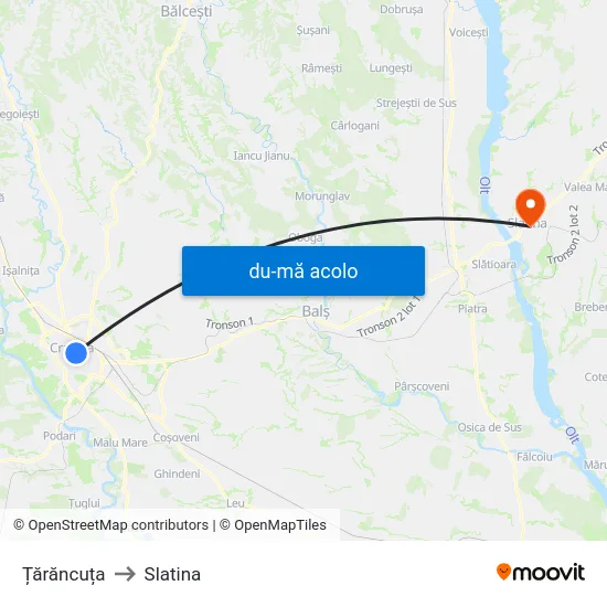 Harta de Țărăncuța către Slatina