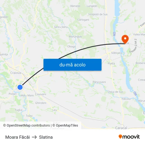 Harta de Moara Făcăi către Slatina