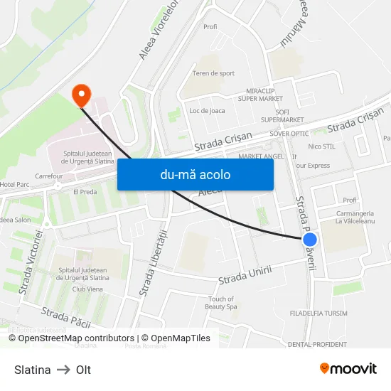 Harta de Slatina către Olt