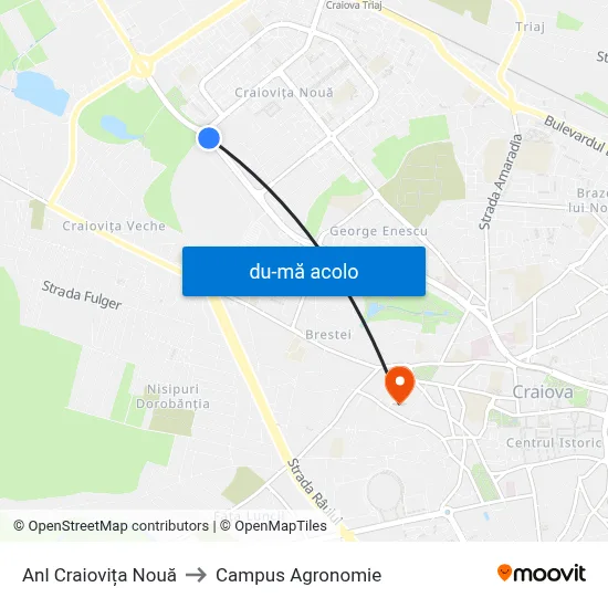 Harta de Anl Craiovița Nouă către Campus Agronomie