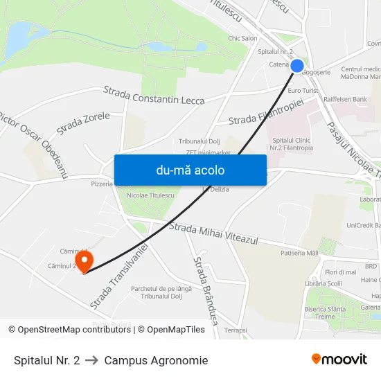 Harta de Spitalul Nr. 2 către Campus Agronomie